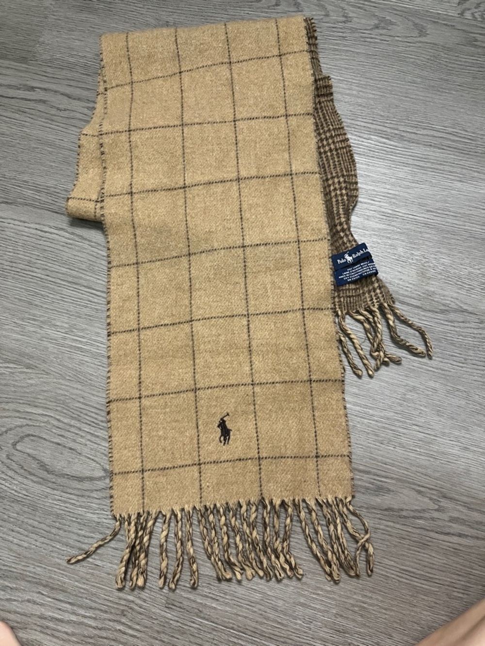 Polo by Ralph Lauren Tan Reversible Windowpane Lambswool Scarf